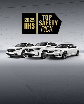 2025 Acura ADX, MDX, and Integra front profile in a studio with IIHS Top Safety Pick badge. 2025 Acura ADX, MDX, and Integra front profile in a studio with IIHS Top Safety Pick badge.