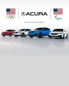 2025 Acura RDX, Acura MDX and Acura Integra front profile in a studio with Team USA Olympics logo. 2025 Acura RDX, Acura MDX and Acura Integra front profile in a studio with Team USA Olympics logo.